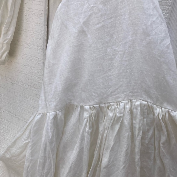 One Shoulder Linen Maxi Cut out Full Sleeve Tiered Eggshell White Size Medium - Picture 7 of 14